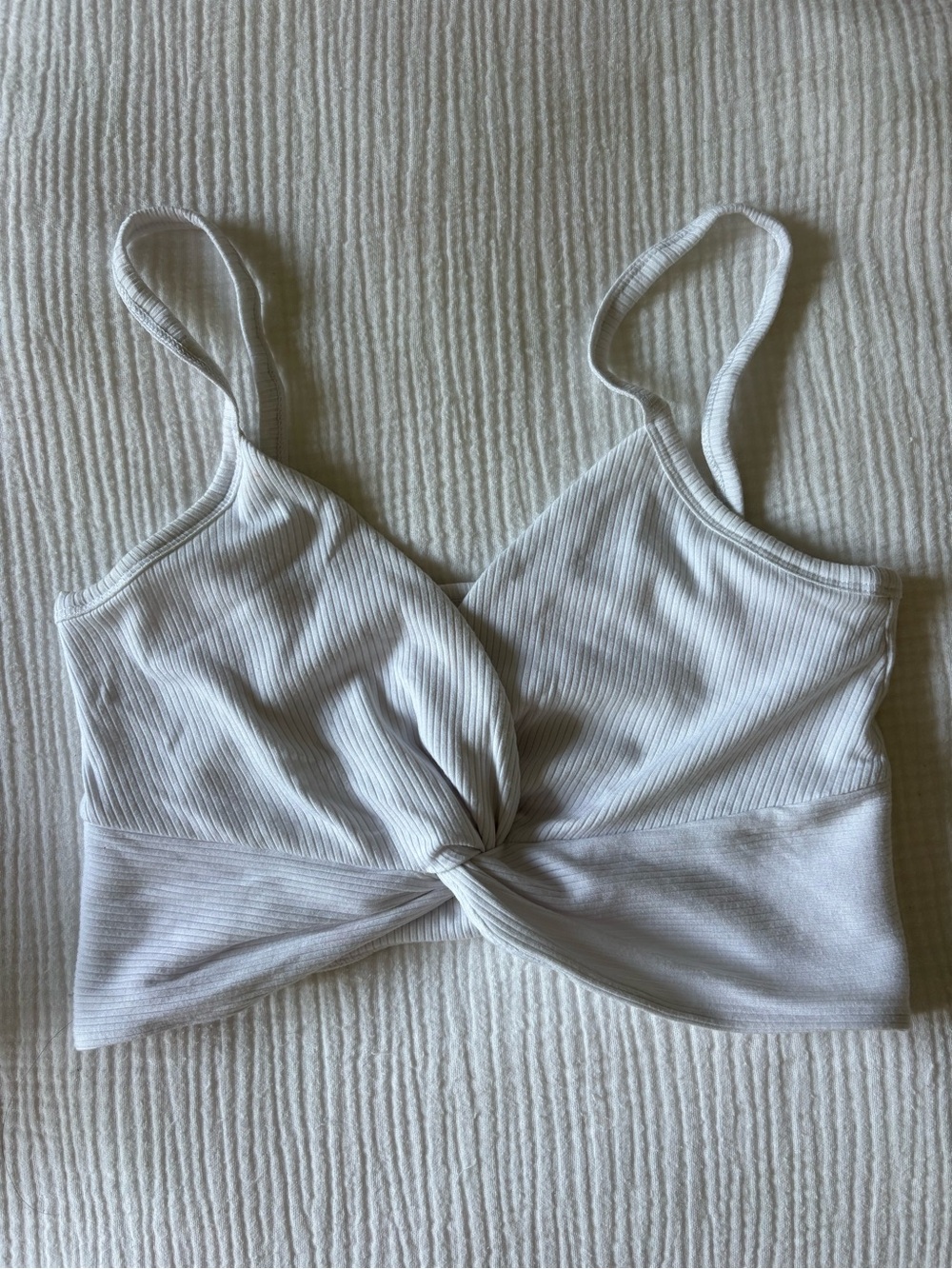 Wilfred White Ribbed Twist-Front Crop Top